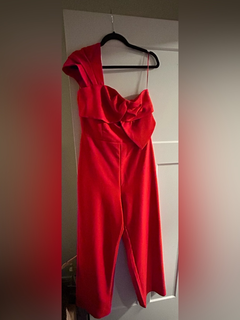 Red Women's Strapless Ruffle Jumpsuit Dress